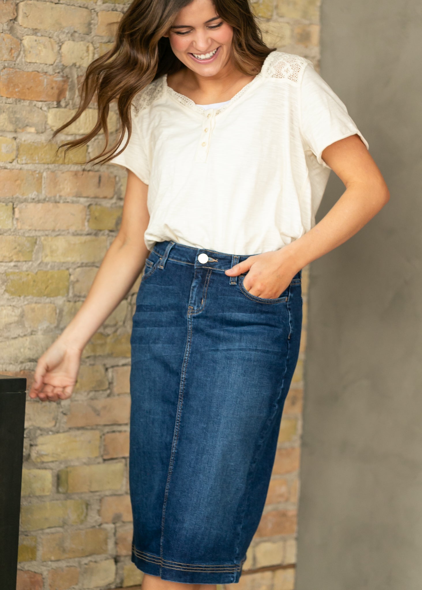 Bryn Dark Wash Denim Midi Skirt Dress