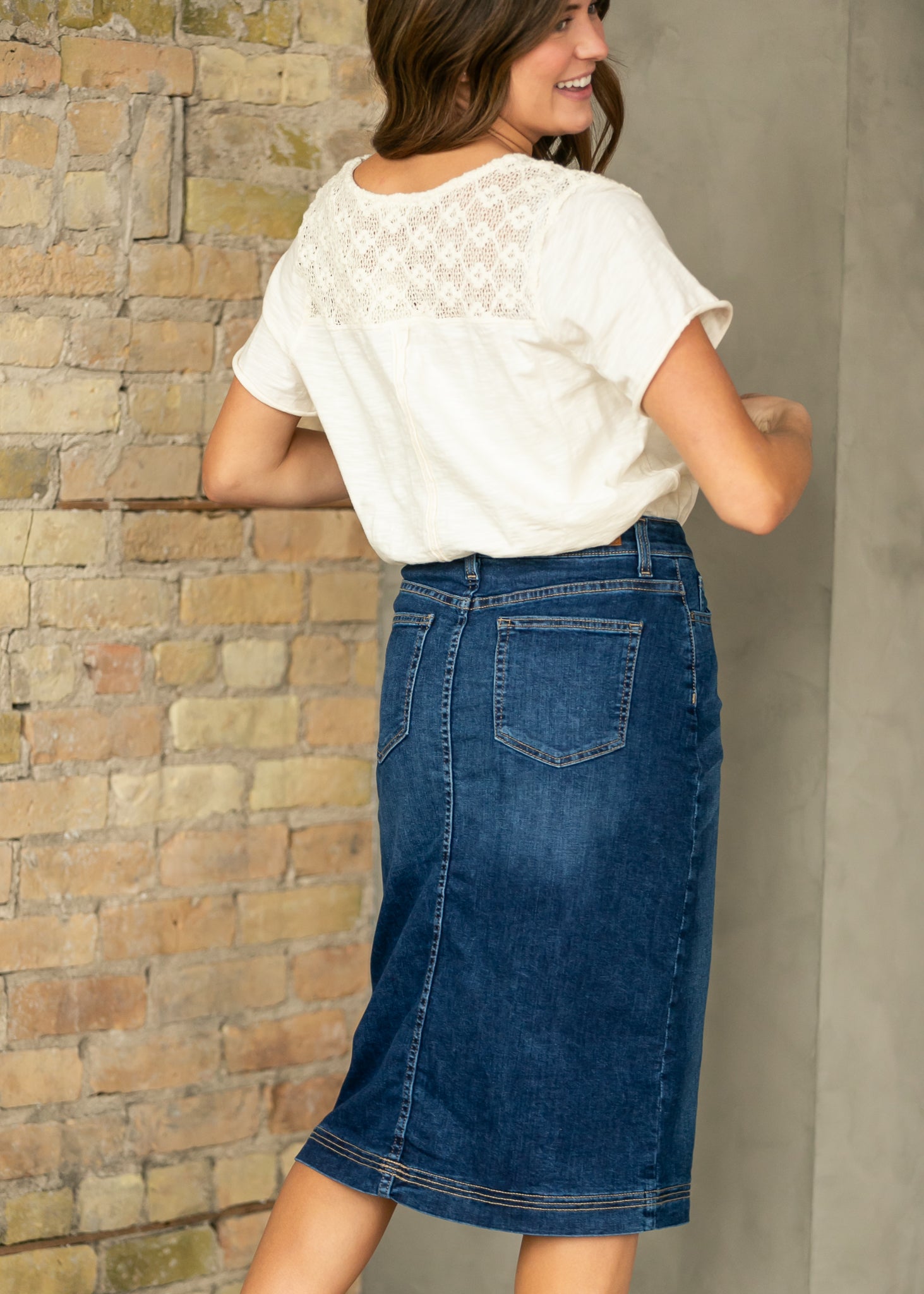 Bryn Dark Wash Denim Midi Skirt Dress