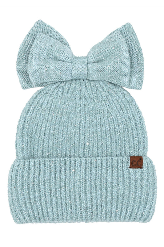 C.C Messy Bun Bow Beanie with Sequins Winter Hat