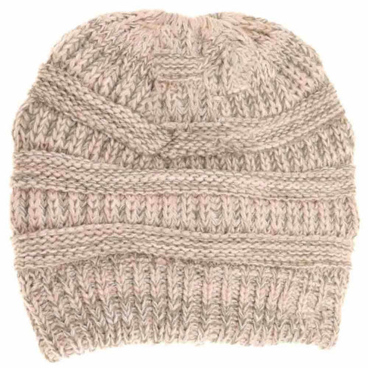 C.C Mixed Color Knitted Ponytail Beanie Winter Hat