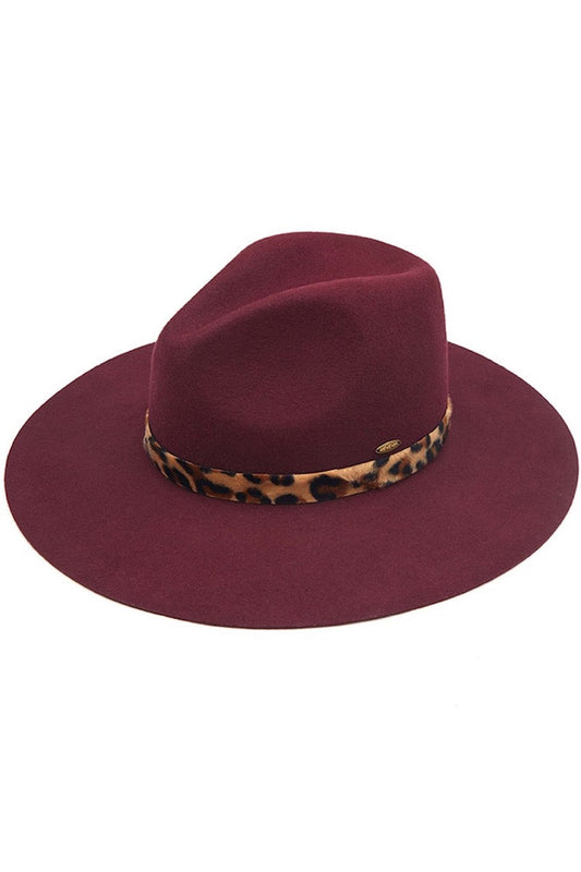 C.C Wool Felt Brim Hat - Leopard Pattern Trim
