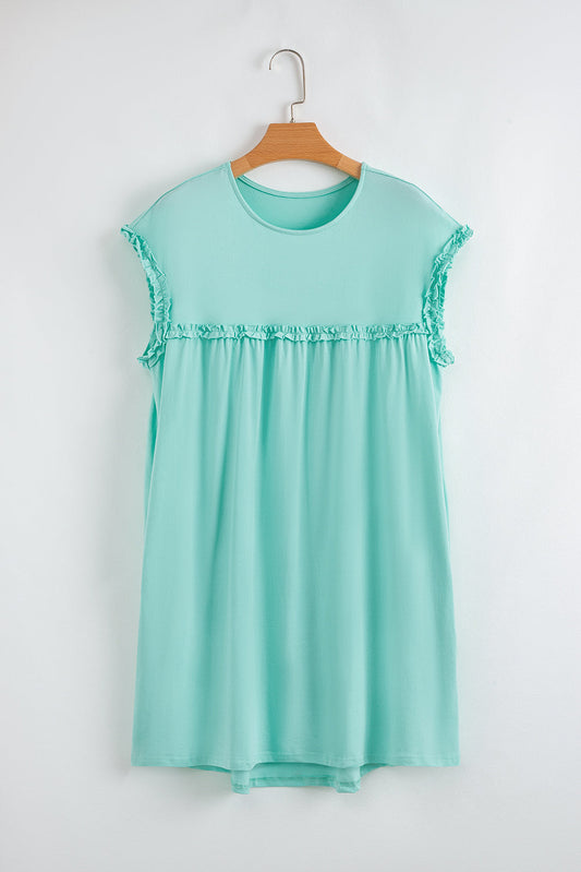 Solid Frilled Trim Short Sleeve Mini Dress