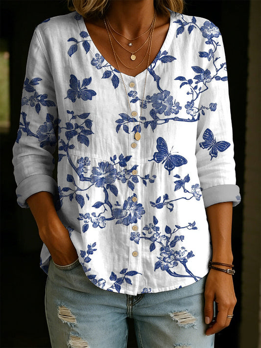 Women's Plus-Size Printed Boho Loose Fit 3/4 Sleeve Top
