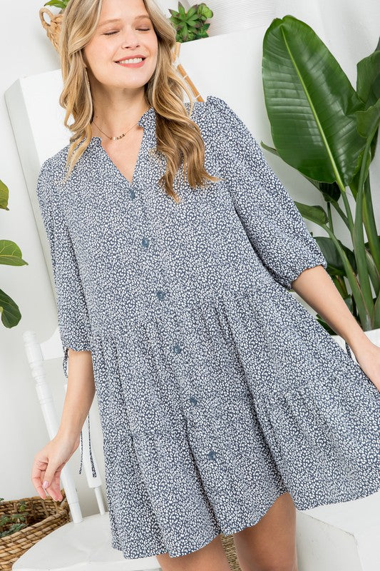 DOT BUTTON DOWN TIERED DRESS