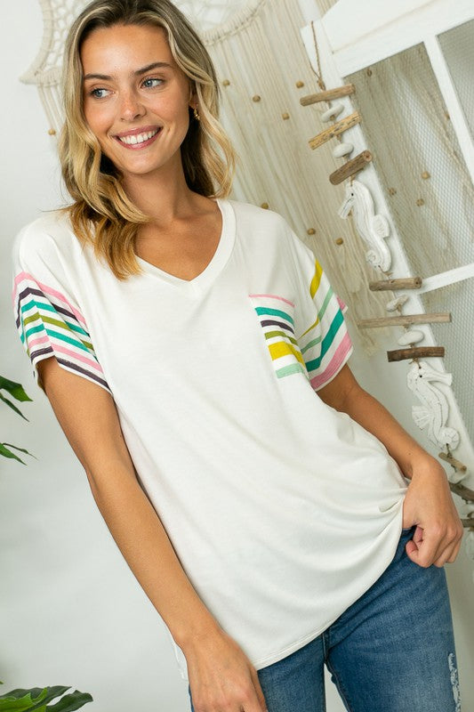 MULTI STRIPE MIXED BOXY TOP