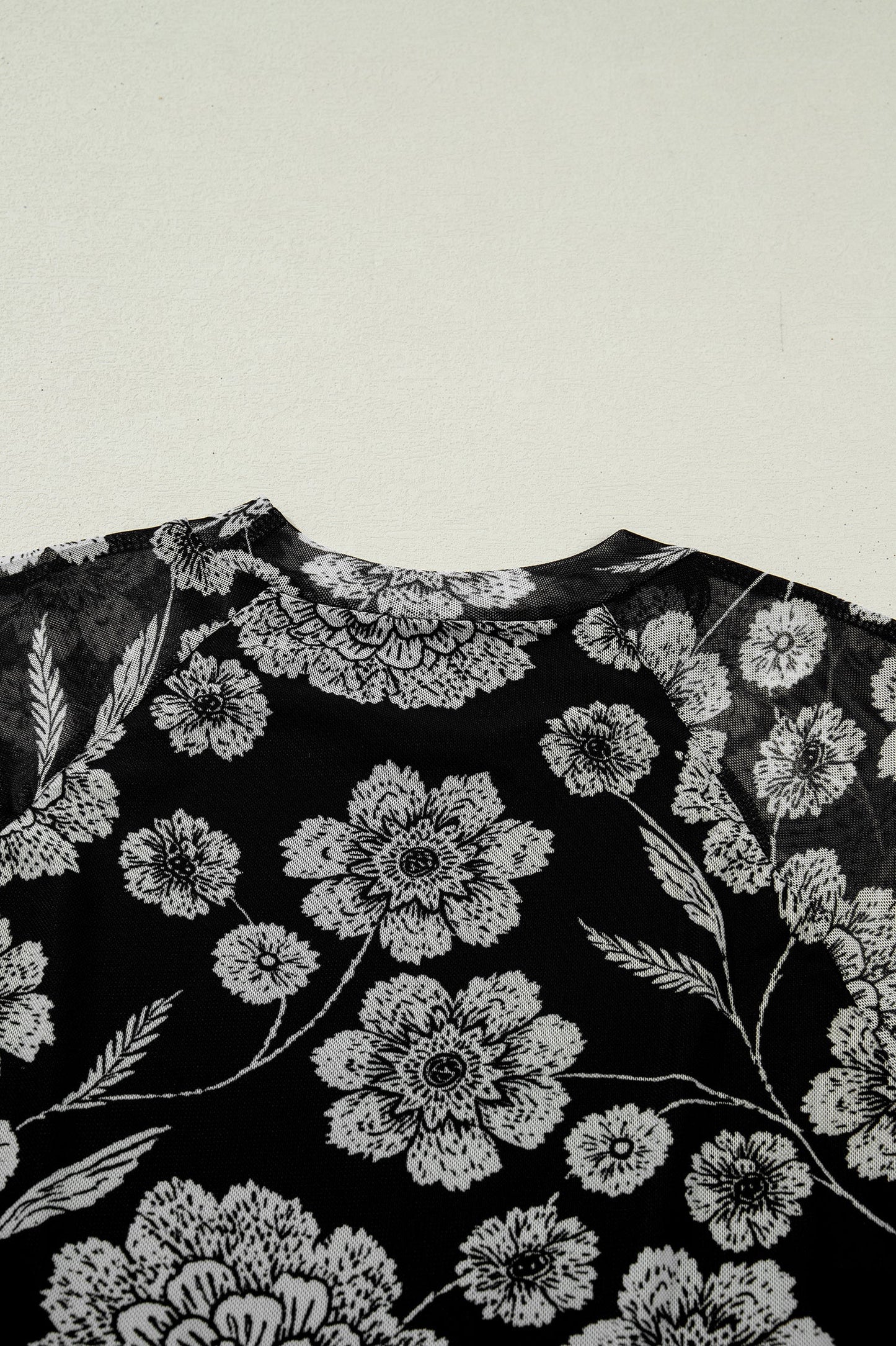 Floral Mesh Thumbhole Long Sleeve Top