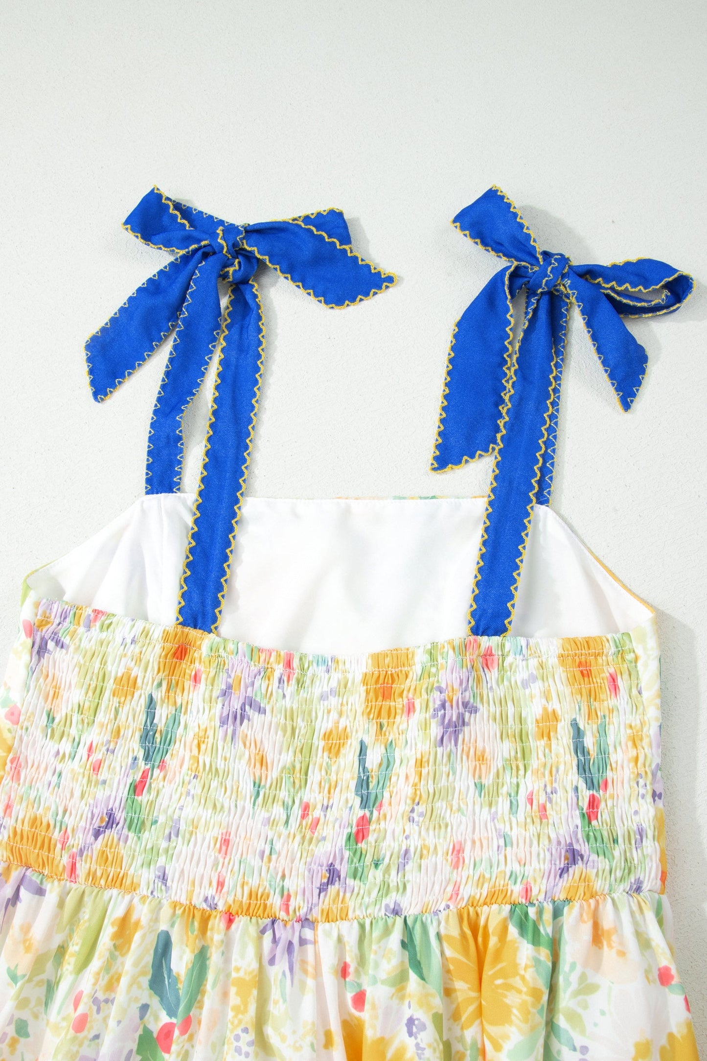 Floral Denim Tie Strap High Waist Maxi Dress