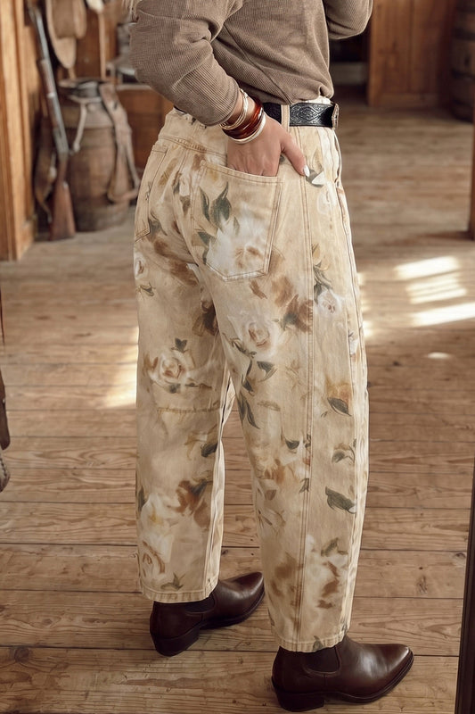 Meadow Floral Print Relaxed Barrel Jeans