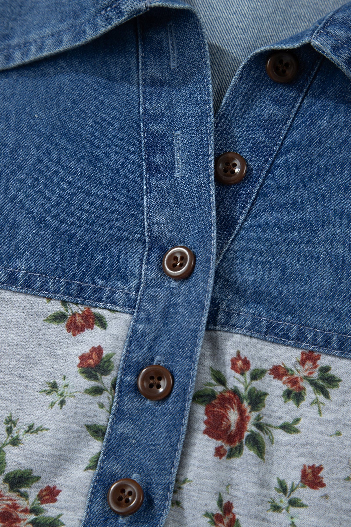 Plus Size Floral Denim Patchwork Polo Tee