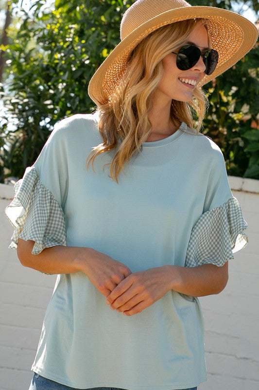 SOLID CHECKER MIXED BOXY TOP