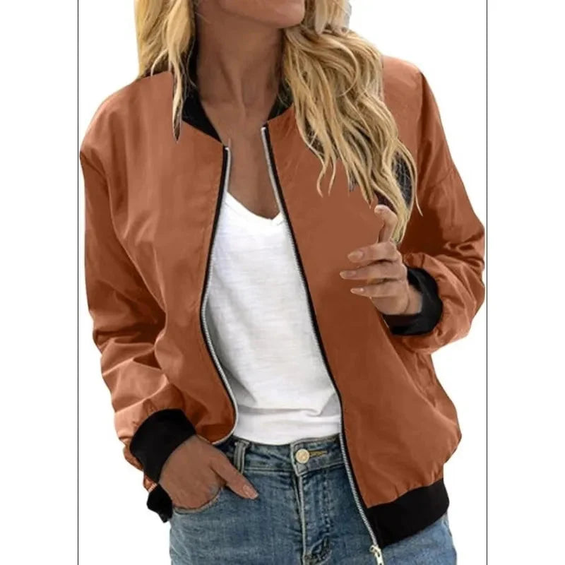Minimalist Color-Block Stand-Collar Zip Jacket