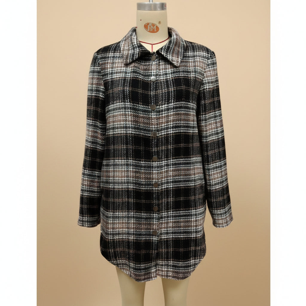 Women's Loose Casual Lapel Plaid Shirt Jacket