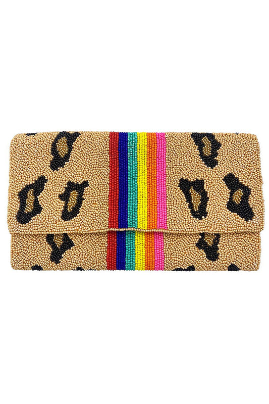 Center Rainbow Stripe Glass Beads Clutch