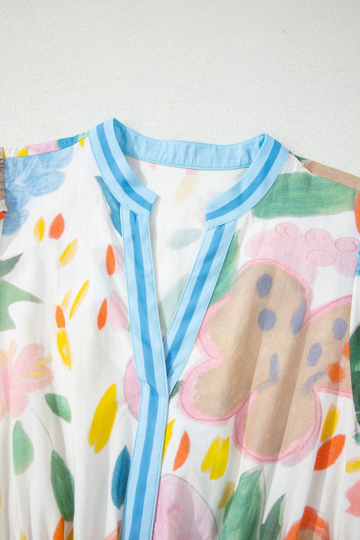 Floral Stripe Trim V-Neck Midi Dress