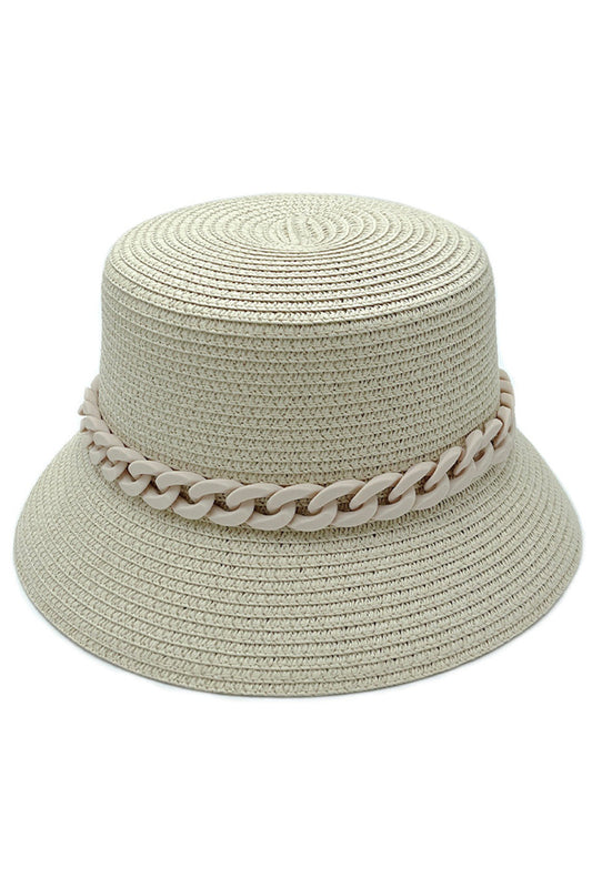 CHAIN BAND STRAW BUCKET HAT
