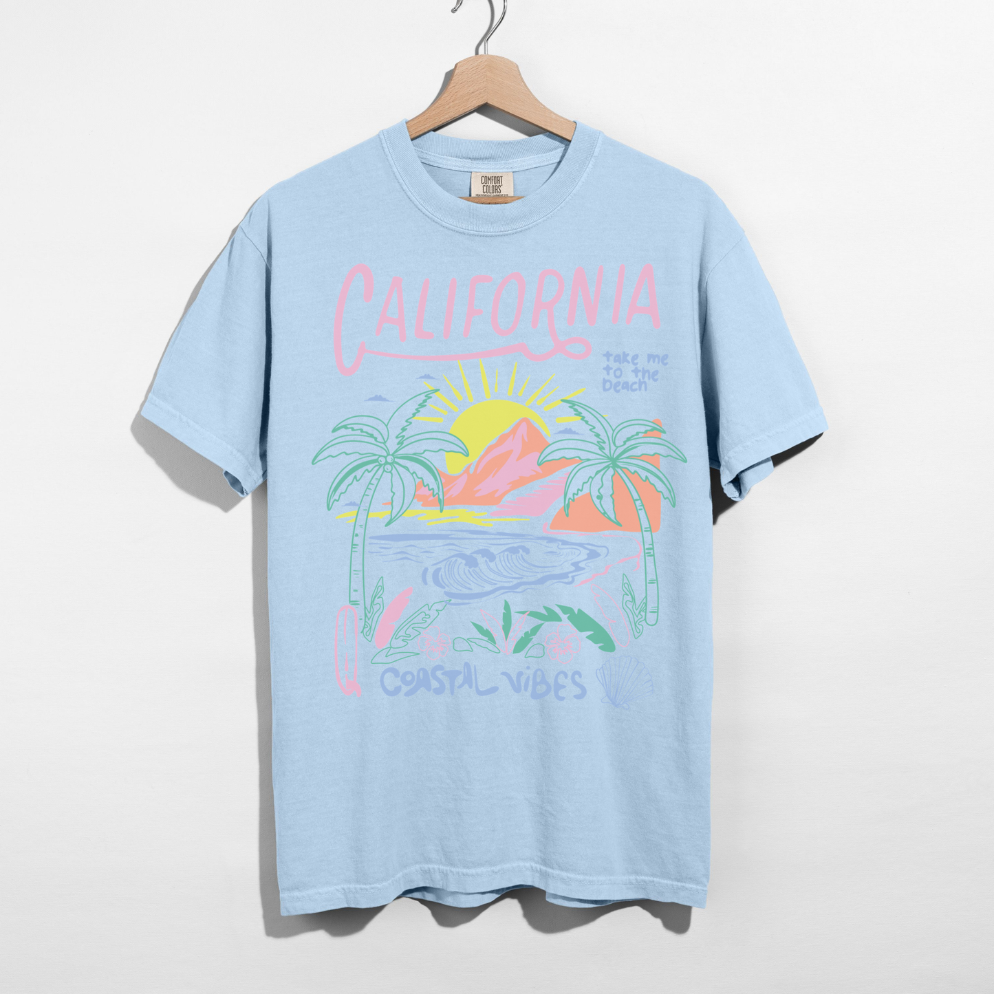 California Coastal Vibes Graphic Tee – Beach Sunset Shirt