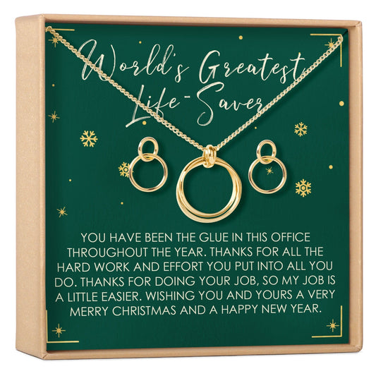 Christmas Gift for Administrative Assistant Linked Circles Earring and Necklace Jewelry Set