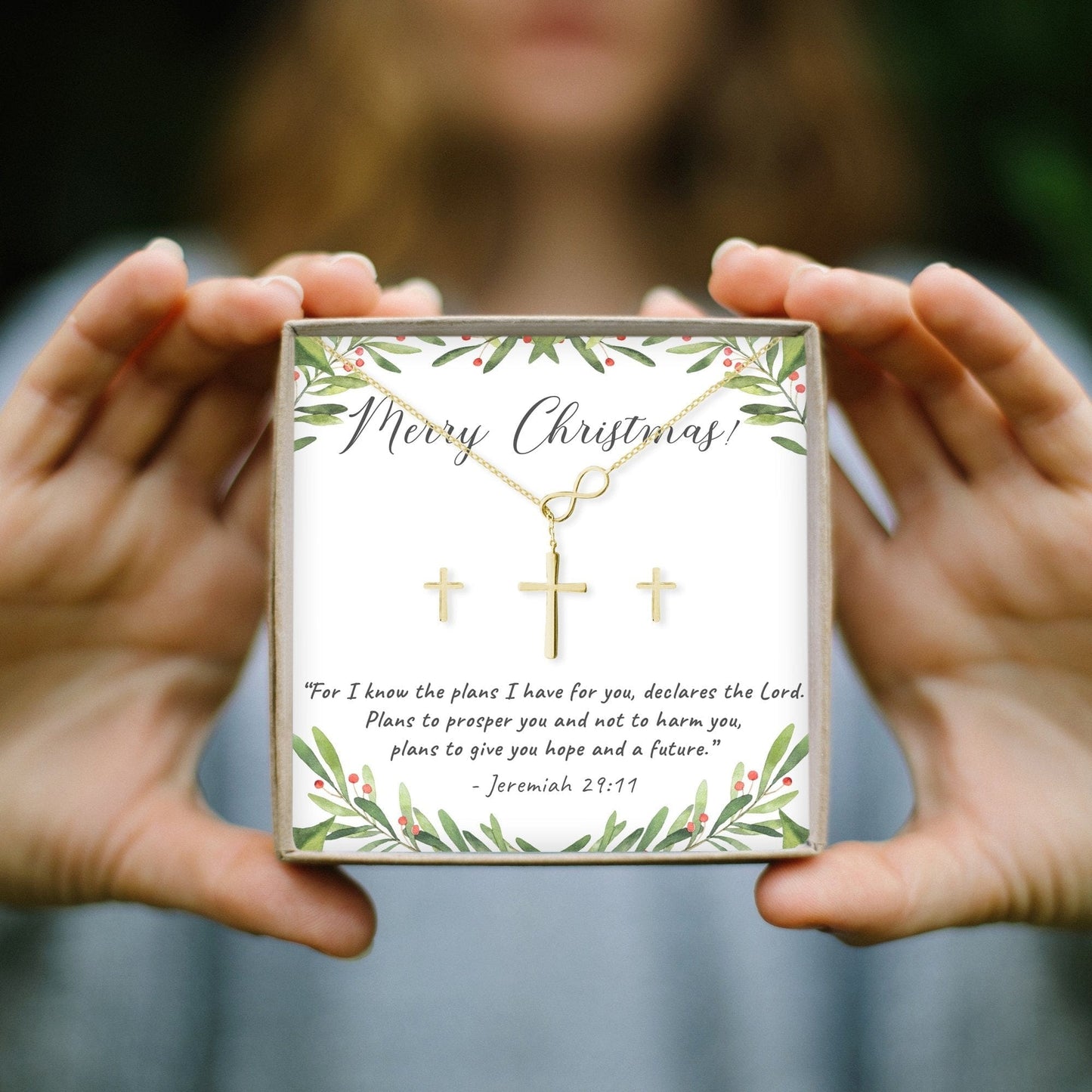 Christmas Gift for Christian  Cross earring and Necklace Set Jewelry Set