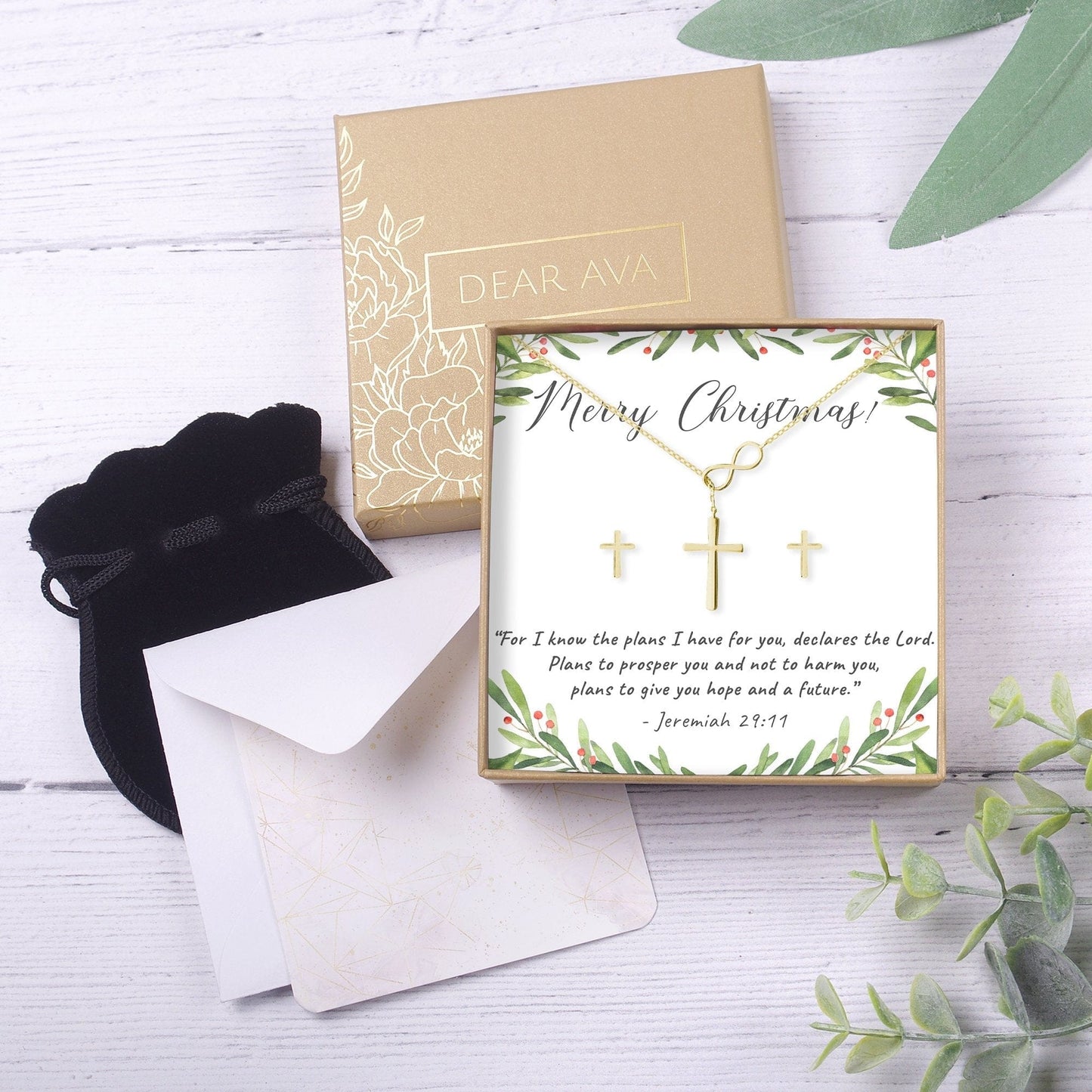 Christmas Gift for Christian  Cross earring and Necklace Set Jewelry Set