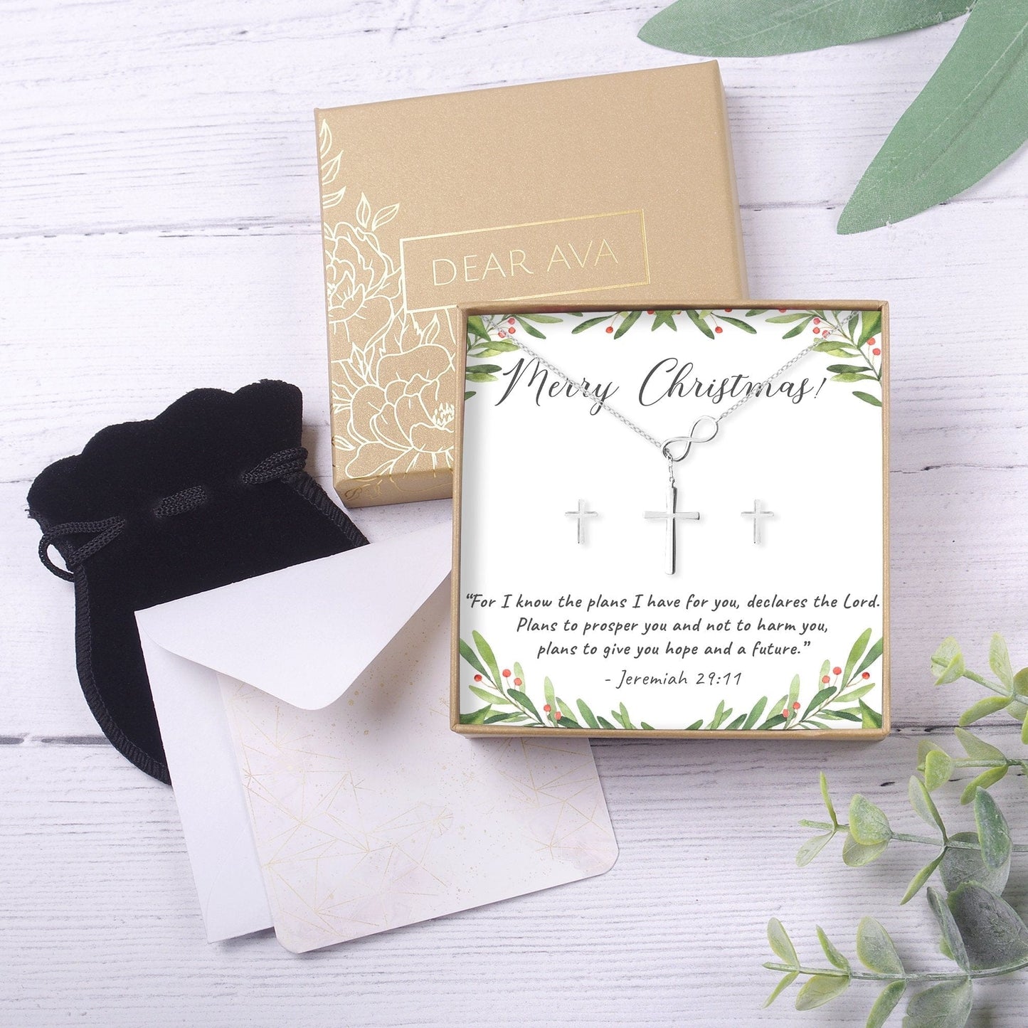 Christmas Gift for Christian  Cross earring and Necklace Set Jewelry Set