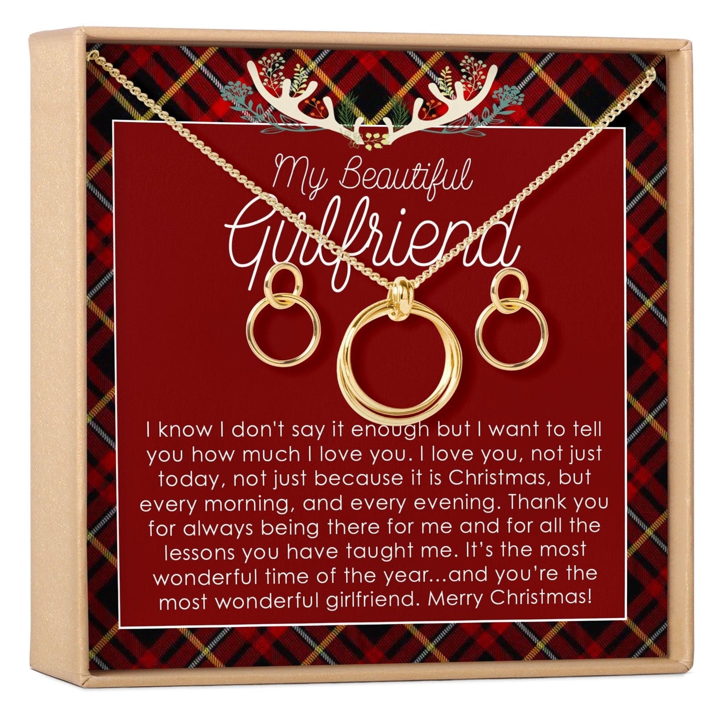 Christmas Gift for Girlfriend Linked Circles Earring and Necklace Jewelry Set
