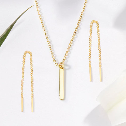Christmas Gift for Mentor Gold Bar Earring Threader and Necklace Jewelry Set