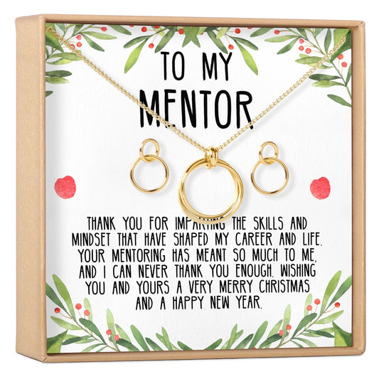 Christmas Gift for Mentor Linked Circles Earring and Necklace Jewelry Set