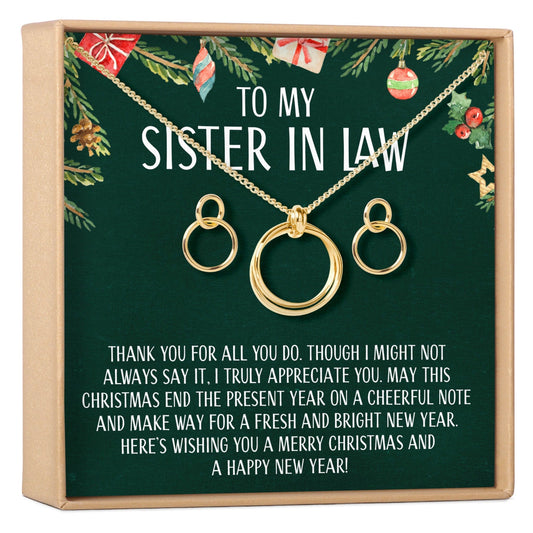 Christmas Gift for Sister-In-Law Linked Circles Earring and Necklace Jewelry Set