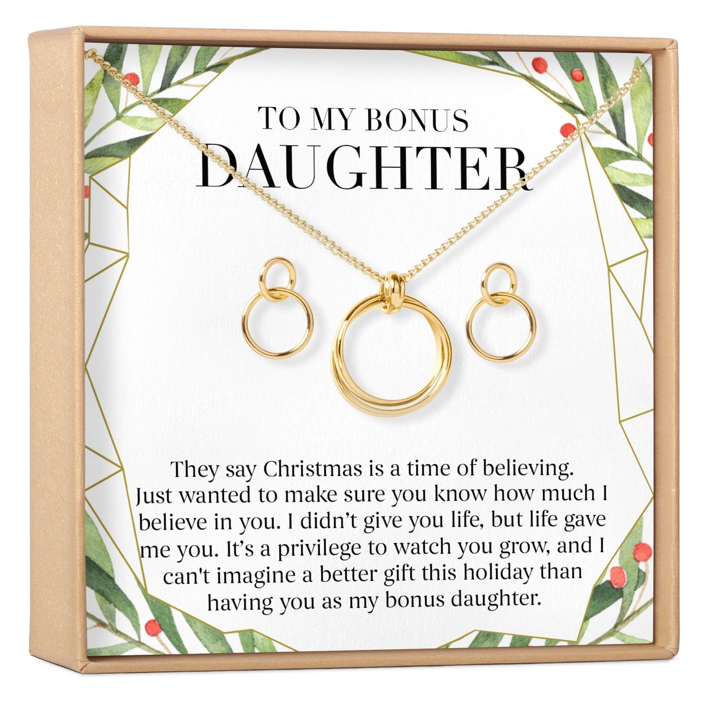 Christmas Gift for Stepdaughter Linked Circles Earring and Necklace Jewelry Set