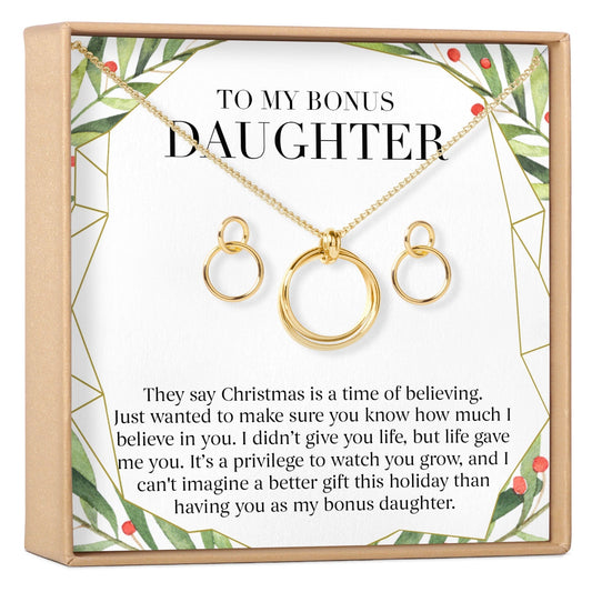 Christmas Gift for Stepdaughter Linked Circles Earring and Necklace Jewelry Set