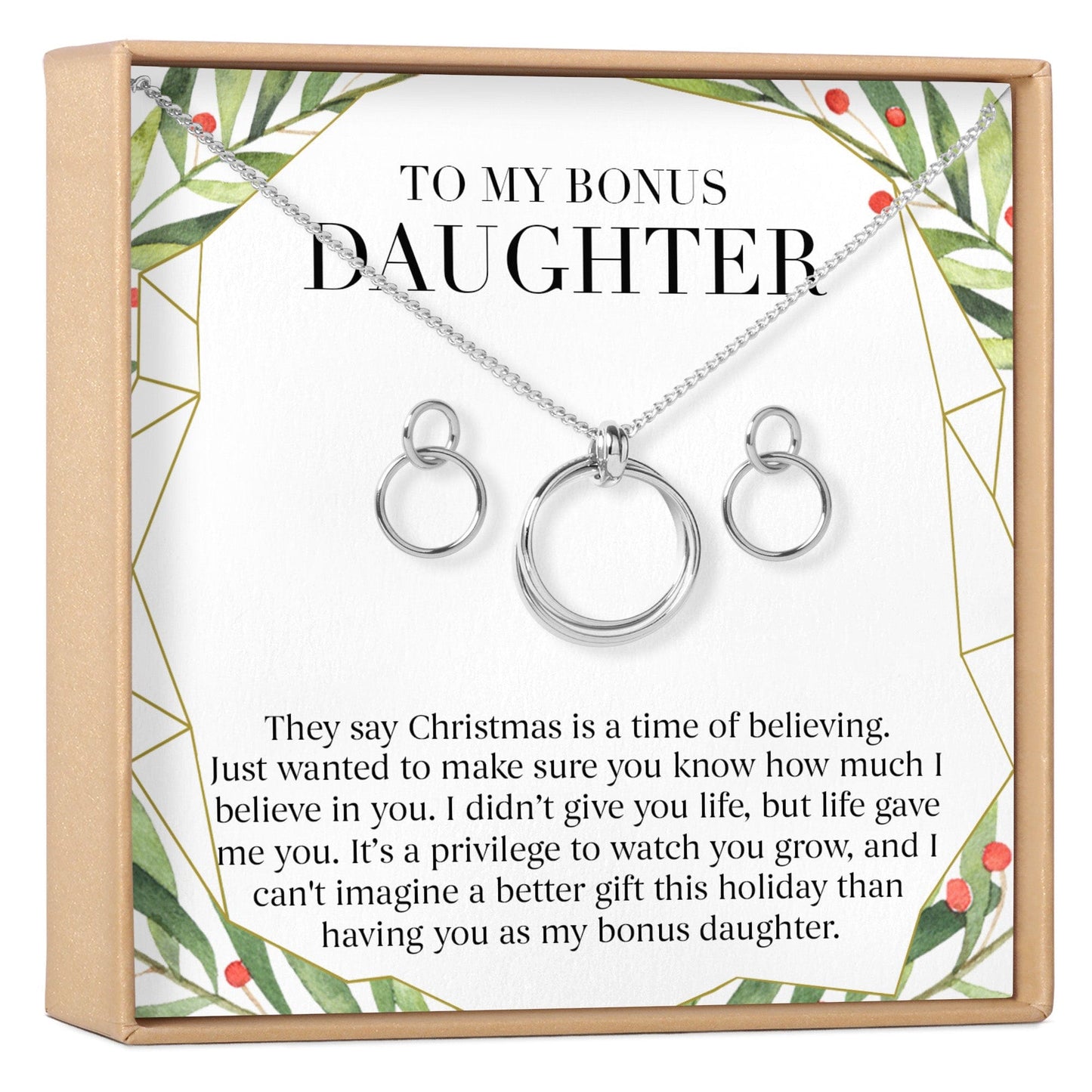 Christmas Gift for Stepdaughter Linked Circles Earring and Necklace Jewelry Set