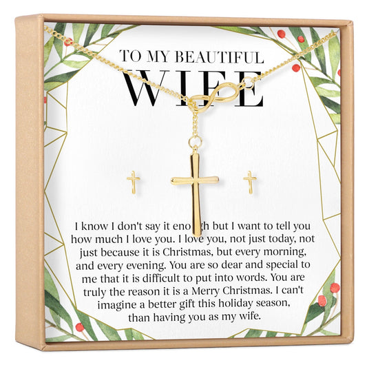 Christmas Gift for Wife Cross earring and Necklace Set Jewelry Set
