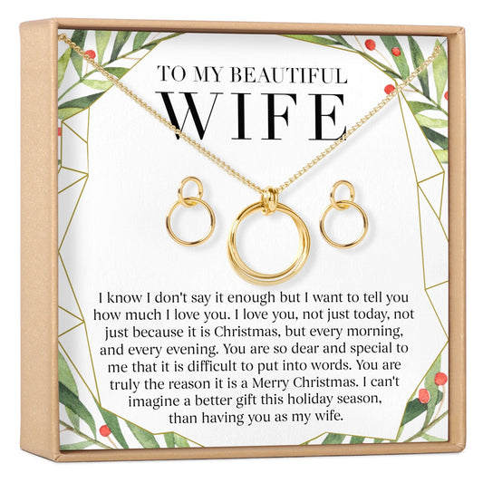 Christmas Gift for Wife Linked Circles Earring and Necklace Jewelry Set