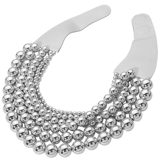 Women's Chunky Metal Ball Beaded Multi Layered Faux Leather Magnetic Statement Necklace