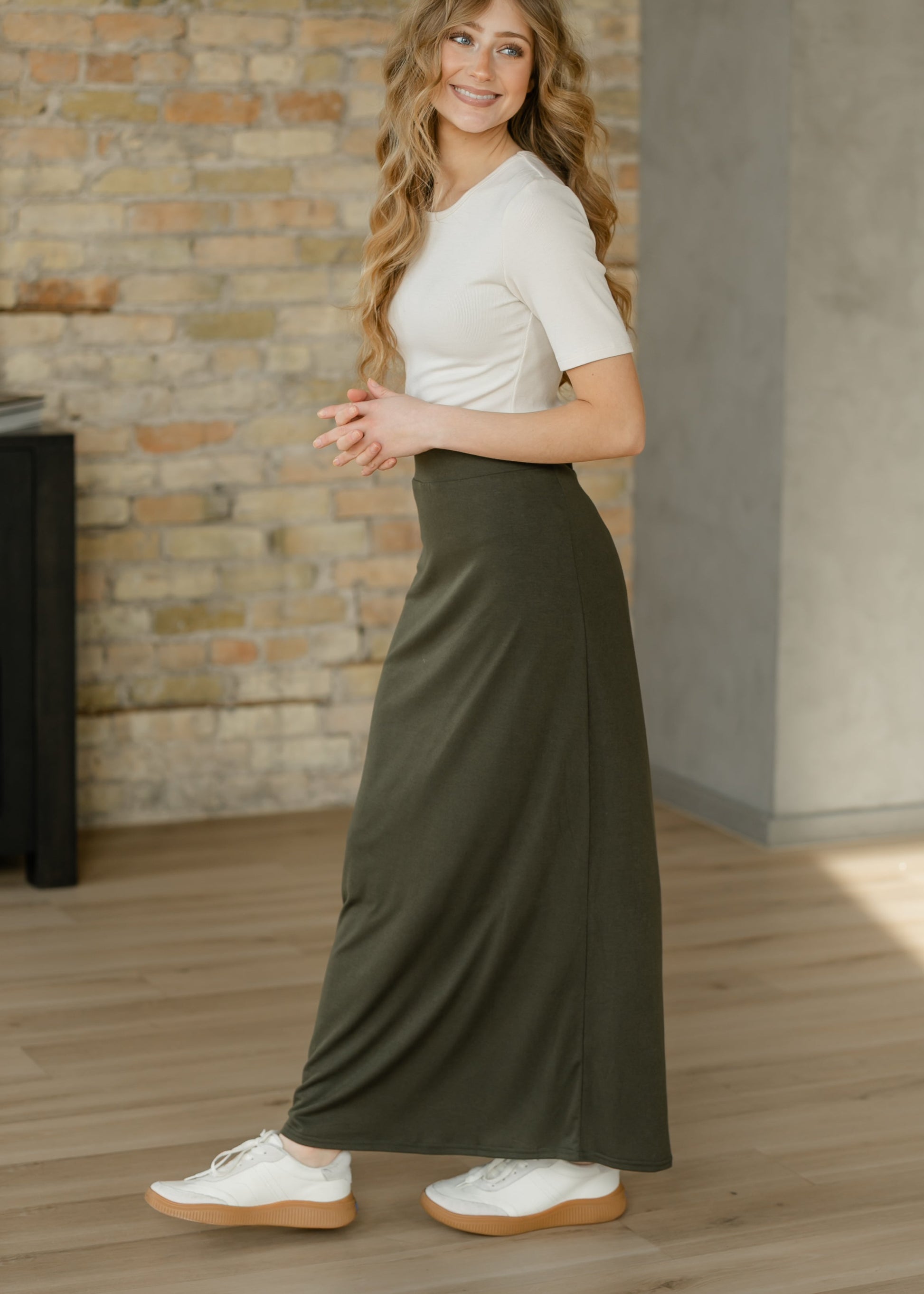 Clarise Olive Knit Maxi Skirt Dress