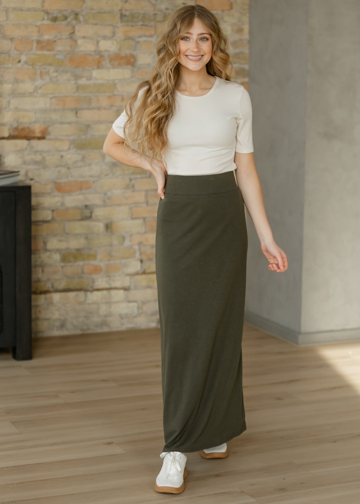 Clarise Olive Knit Maxi Skirt Dress