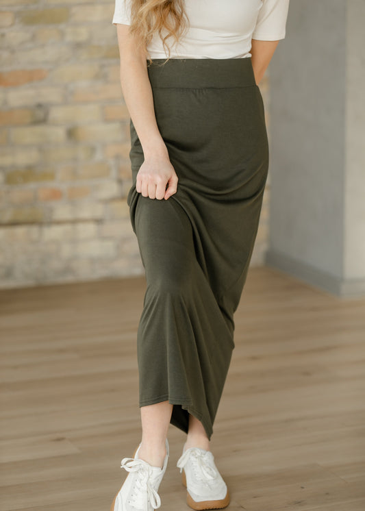 Clarise Olive Knit Maxi Skirt