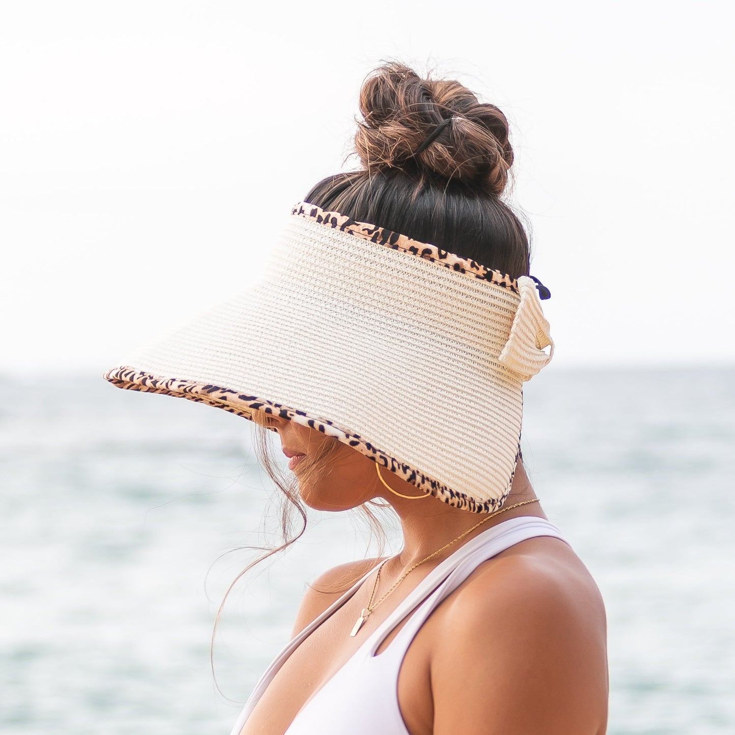 Leopard Trim Foldable Bow Visors Hat