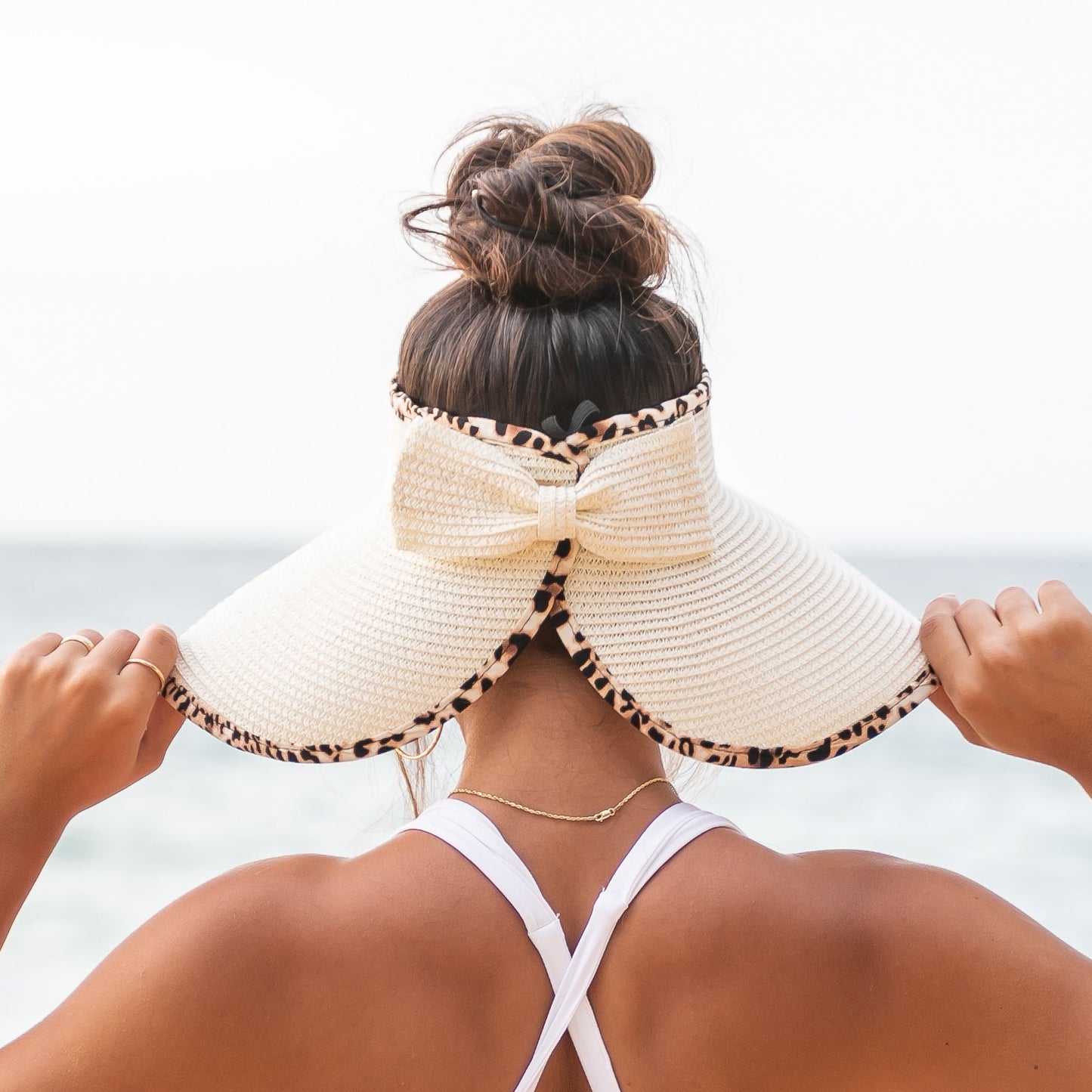 Leopard Trim Foldable Bow Visors Hat