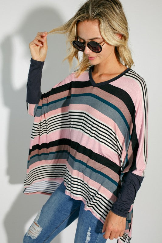 MULTI ENGINEERING STRIPE PRINT JERSEY OVERSIZE BOX