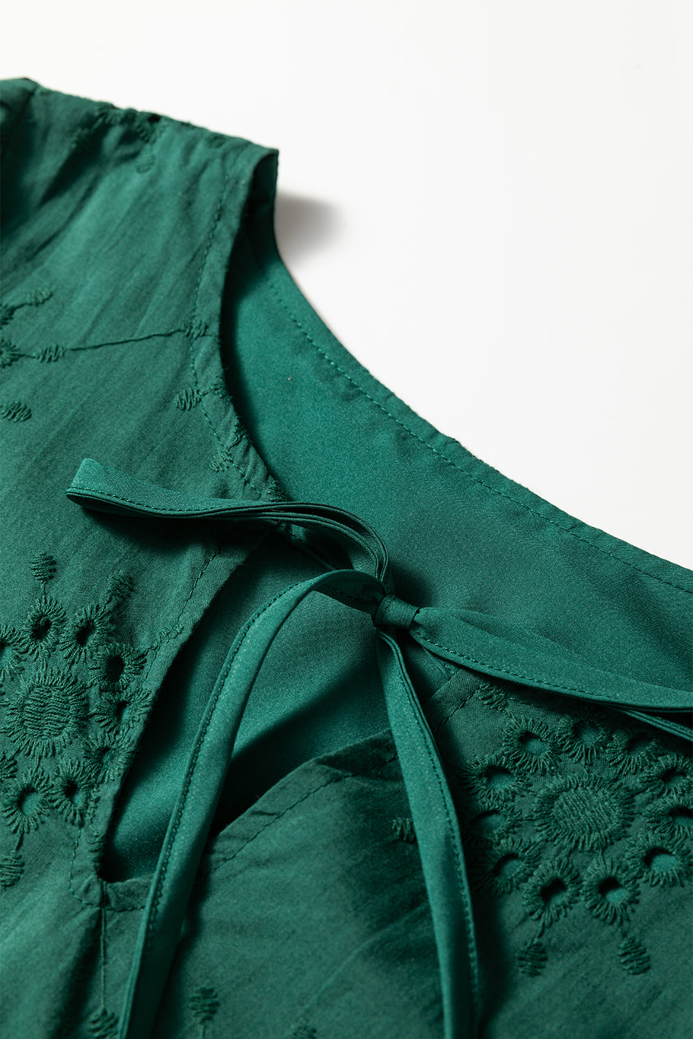 Solid Embroidered Eyelet 3/4 Sleeve Mini Dress