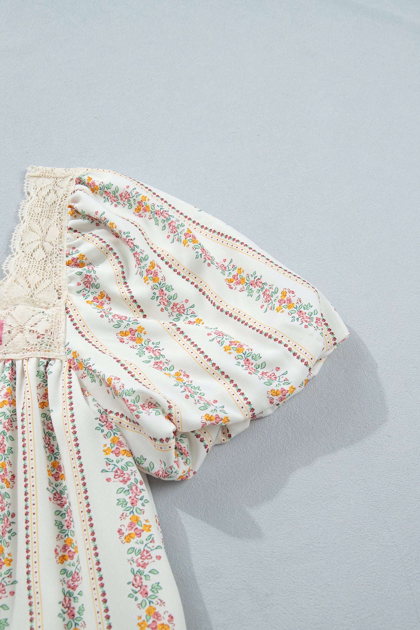 Floral Contrast Ribbon Bow Lace Square Mini Dress