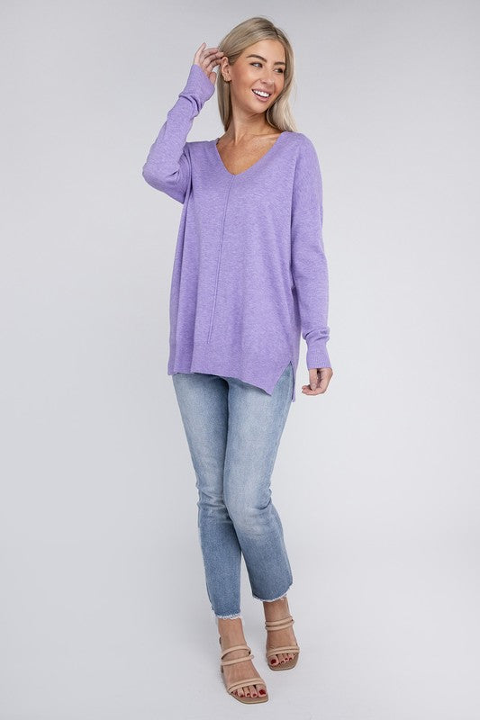 GARMENT DYED FRONT SEAM SWEATER