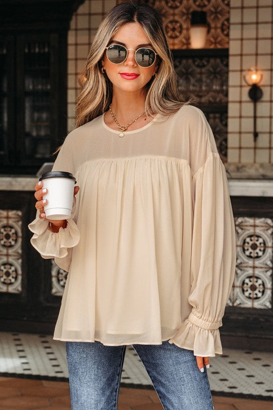 Mayaevi Sleeve Chiffon Blouse Long Sleeve Top boutique women's apparel