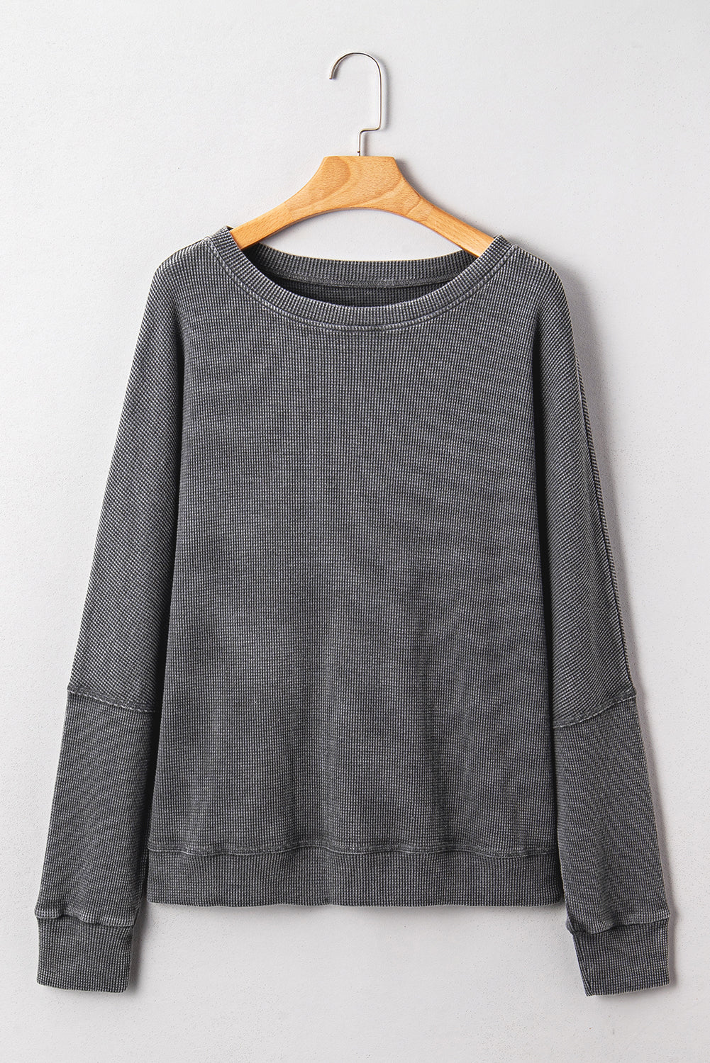 Waffle Knit Patchwork Long Sleeve Top