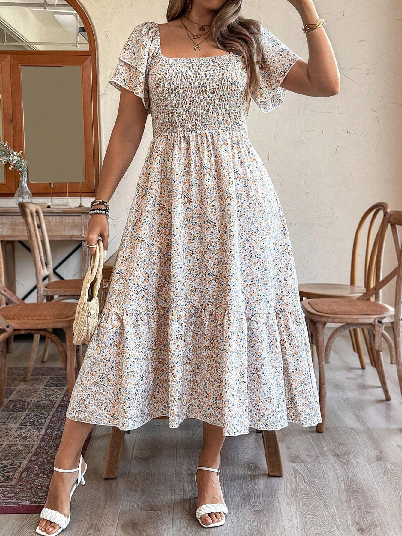 Plus Size Backless Midi Dress – Elegant Pleated Summer Party Dress