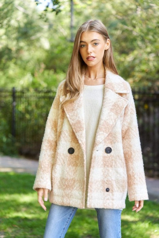 Fuzzy Boucle Textured Double Breasted Coat Jacket