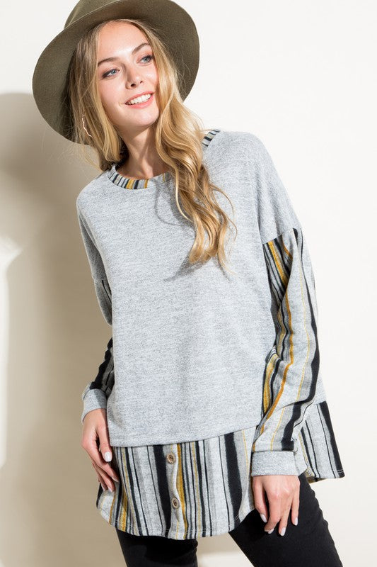 SOLID MULTI STRIPE MIXED TOP