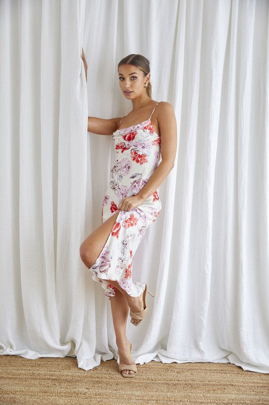 Floral Midi Cowl Neck Slip Dress