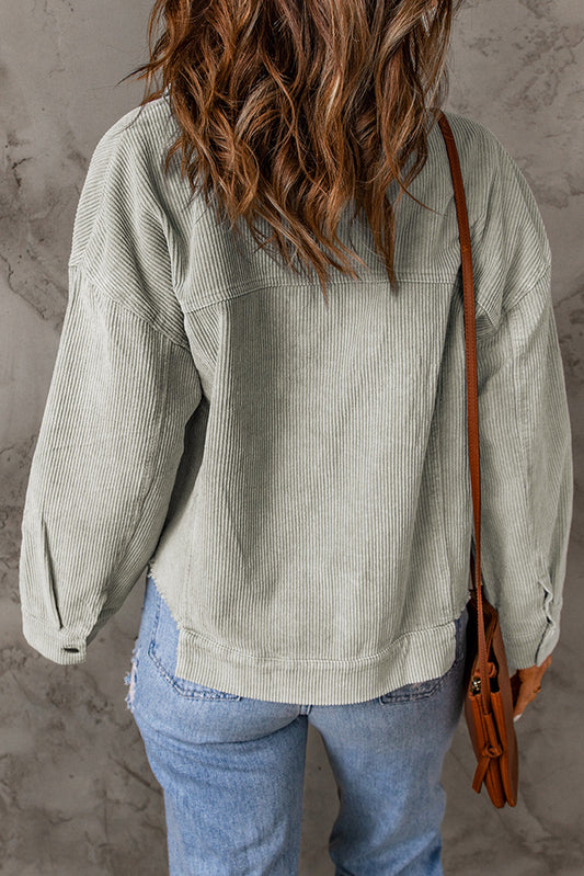 Solid Corduroy Raw Hem Cropped Jacket